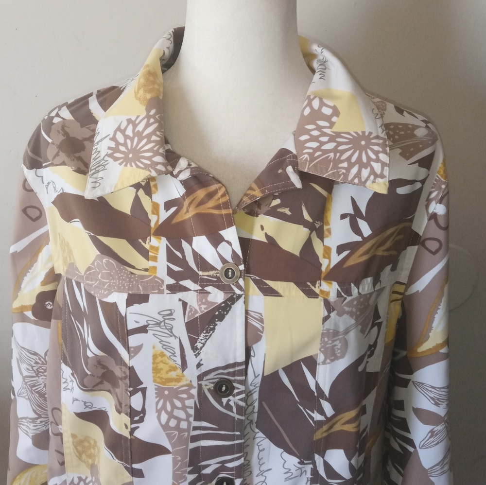 Allison Daley Brown & Butter Yellow Floral Button-Up Jacket Women's Size 22W